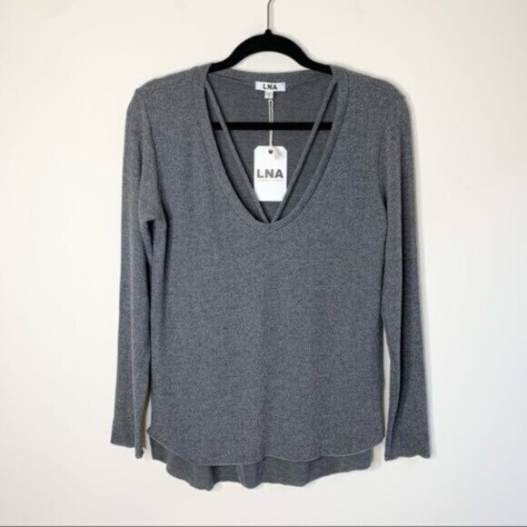 Revolve LNA Women's Sweater Strappy V-neck Long Sleeve Soft Charcoal Gray XS - Picture 2 of 13